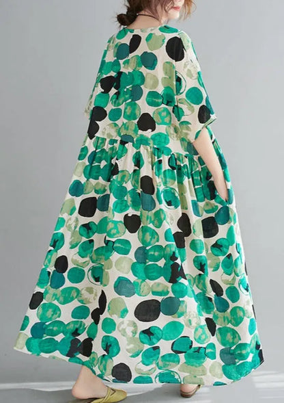 Polka Dot Print Cotton and Linen Dress Summer