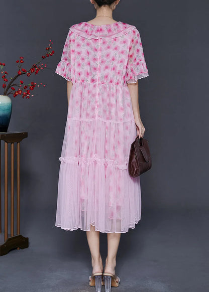 Pink Ruffled Chiffon Dresses Summer