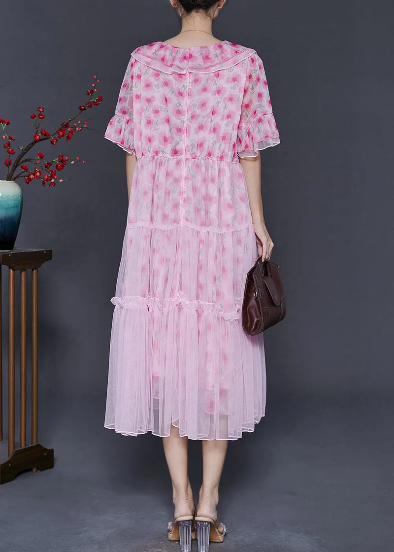 Pink Ruffled Chiffon Dresses Summer