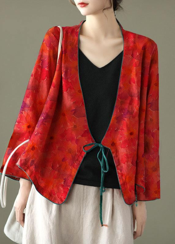 Red-coconut Pattern Embroidered Long Sleeve Linen Shirt