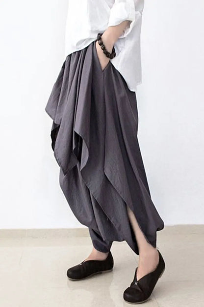 Cotton Wide Leg Pants Gray Trousers P4101