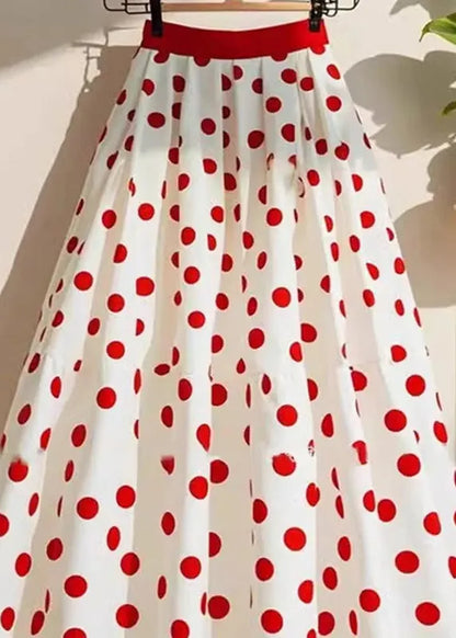 Natural White Dot Print a Line Skirts