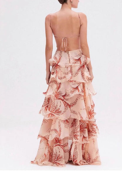 Italian Ruffled Backless Chiffon Spaghetti Strap Dresses Summer