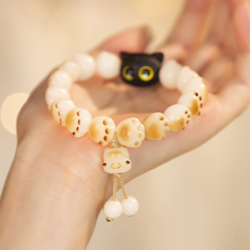 Buddha Stones Natural Bodhi Seed Red Sandalwood Paw Lucky Cat Peace Bracelet