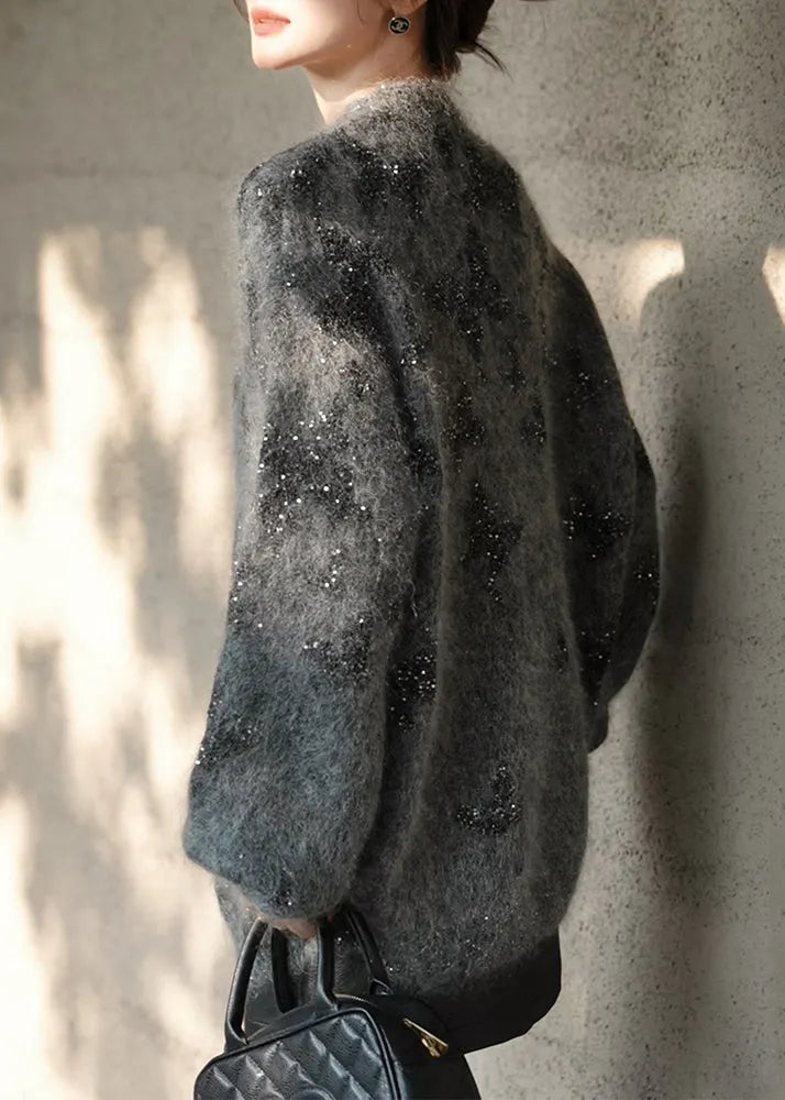 Grey Sequins Cozy Thick Knit Sweaters Winter