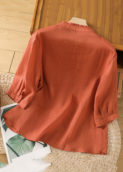 Green Stand Collar Embroidered Shirts Summer