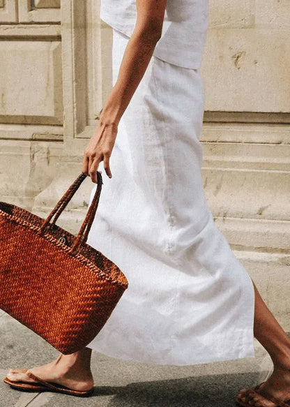 Simple White After Open High Waist Linen Skirts Summer