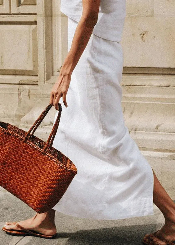 Simple White After Open High Waist Linen Skirts Summer