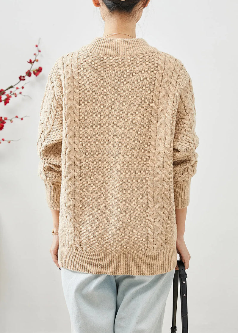 Diy Khaki Zip Up Thick Cable Knit Coats Fall