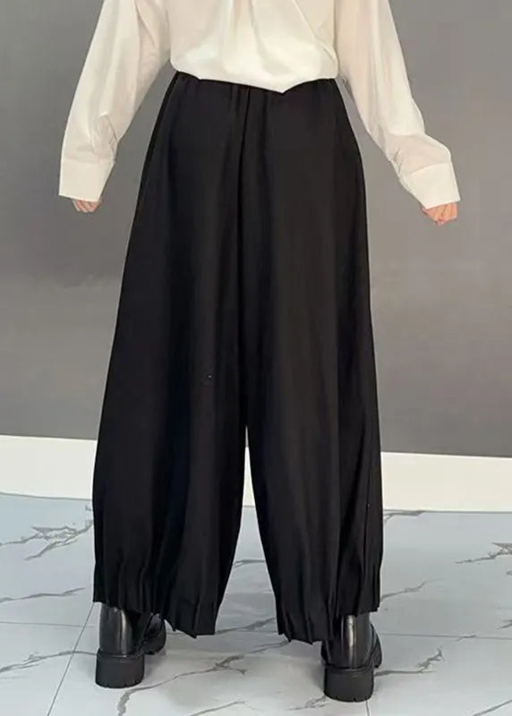 Black Pockets Wide Leg Pants Spring