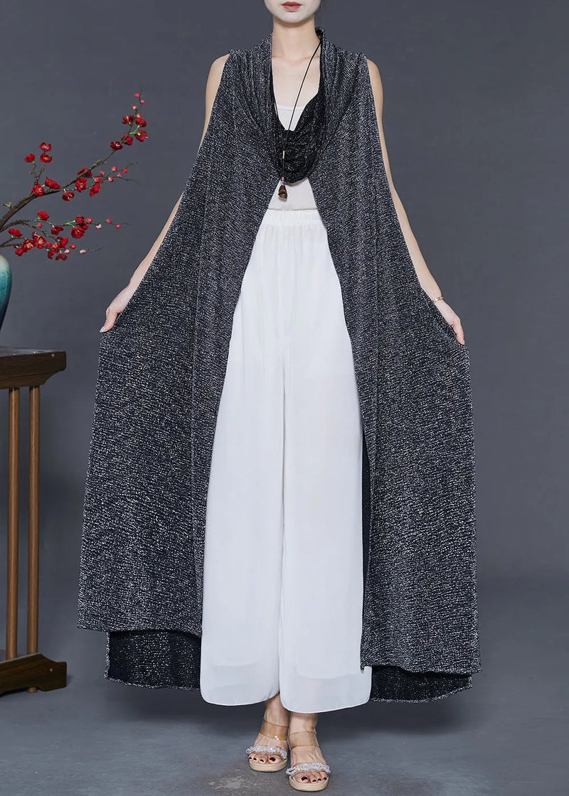 Black Turtle Neck Sequins Long Cardigan Spring