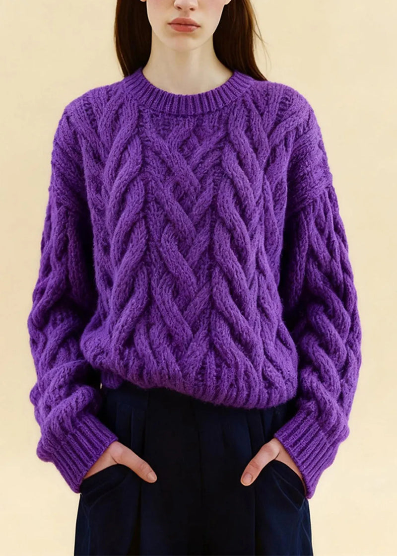 Purple Oversized Cozy Cable Knit Sweaters Winter