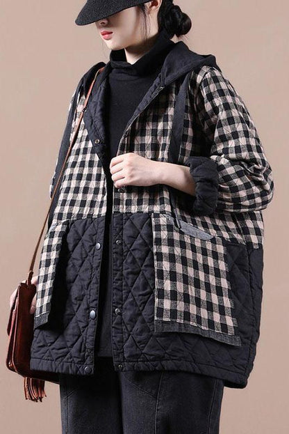 Limited Stock- Winter Plaid Hooded Drawstring Warm Coat