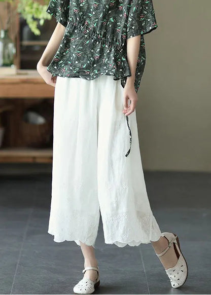White High Waist Linen Wide Leg Pants Summer
