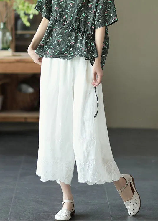 White High Waist Linen Wide Leg Pants Summer