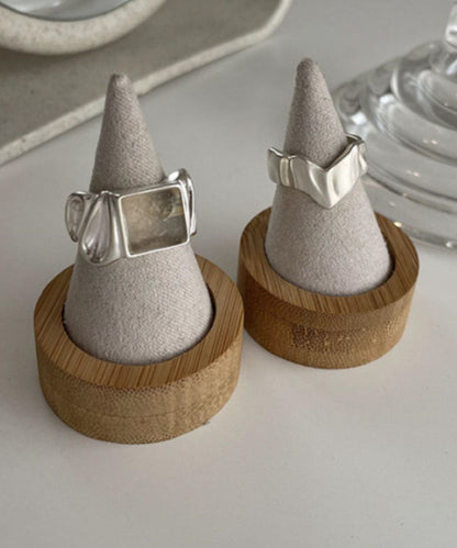 New Silk Sterling Silver Wrapped Silk Candy and Wrinkled Edges and Corners Rings Two Piece Set