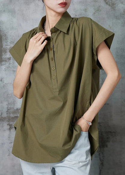 Organic Army Green Oversized Cotton Blouse Top Summer