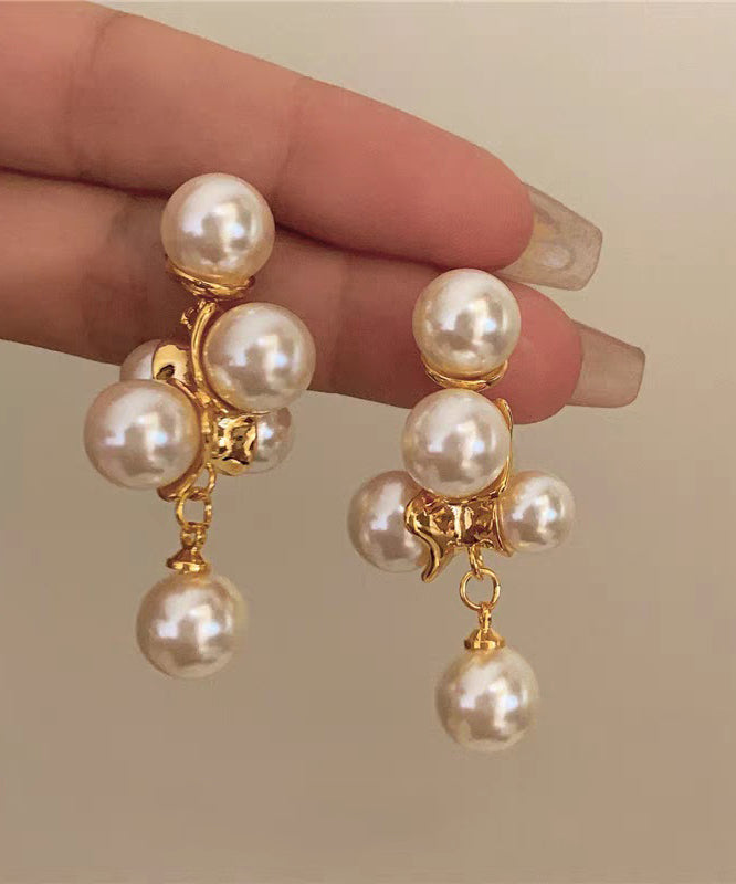 White Copper Alloy Pearl Stud Earrings