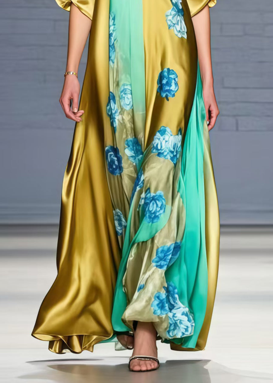 Grass Green V Neck Silk Dress Summer