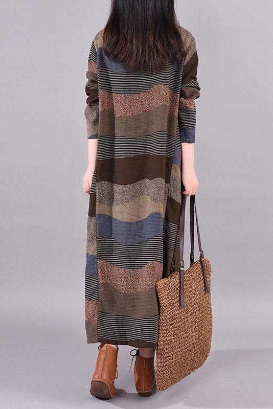 Limited Stock- Lotstrends Wavy Colorful Stripes Retro Linen Dress