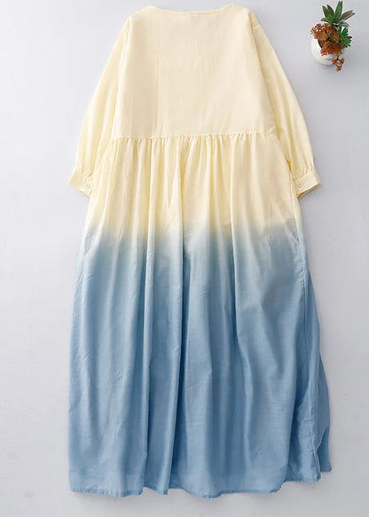 Gradient Color Ruffled Cotton Vacation Dress Summer