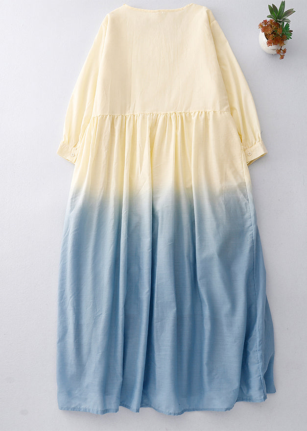 Gradient Color Ruffled Cotton Vacation Dress Summer