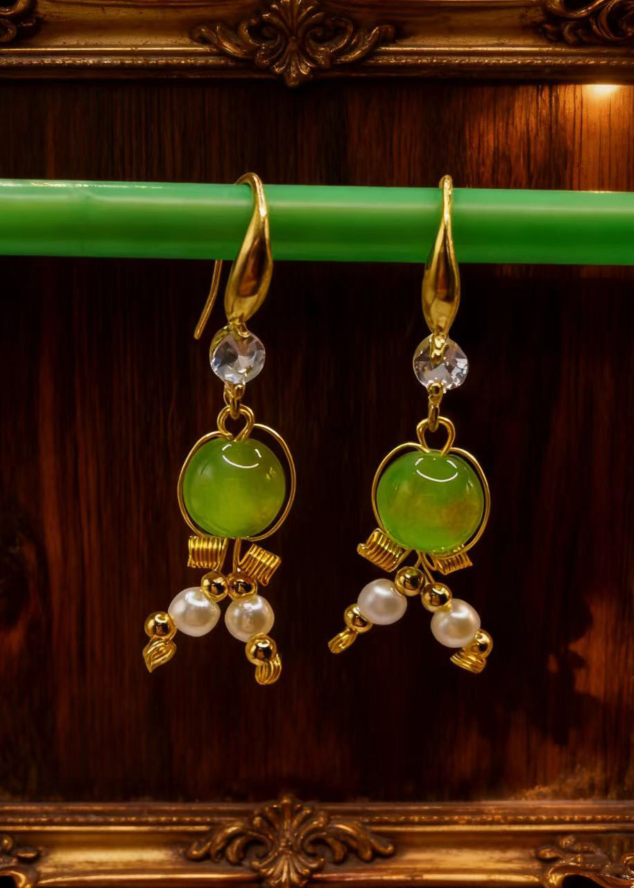 Grass Green Fine Crystal Original Design Drop Earrings