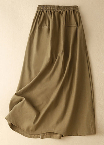 Yellow Front Open Elastic Waist Cotton Skirts Summer