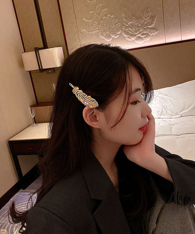 Gold Alloy Pearl Zircon Feather Duck Mouth Hairpin