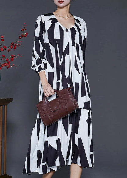 White Oversized Print Chiffon Dresses Spring
