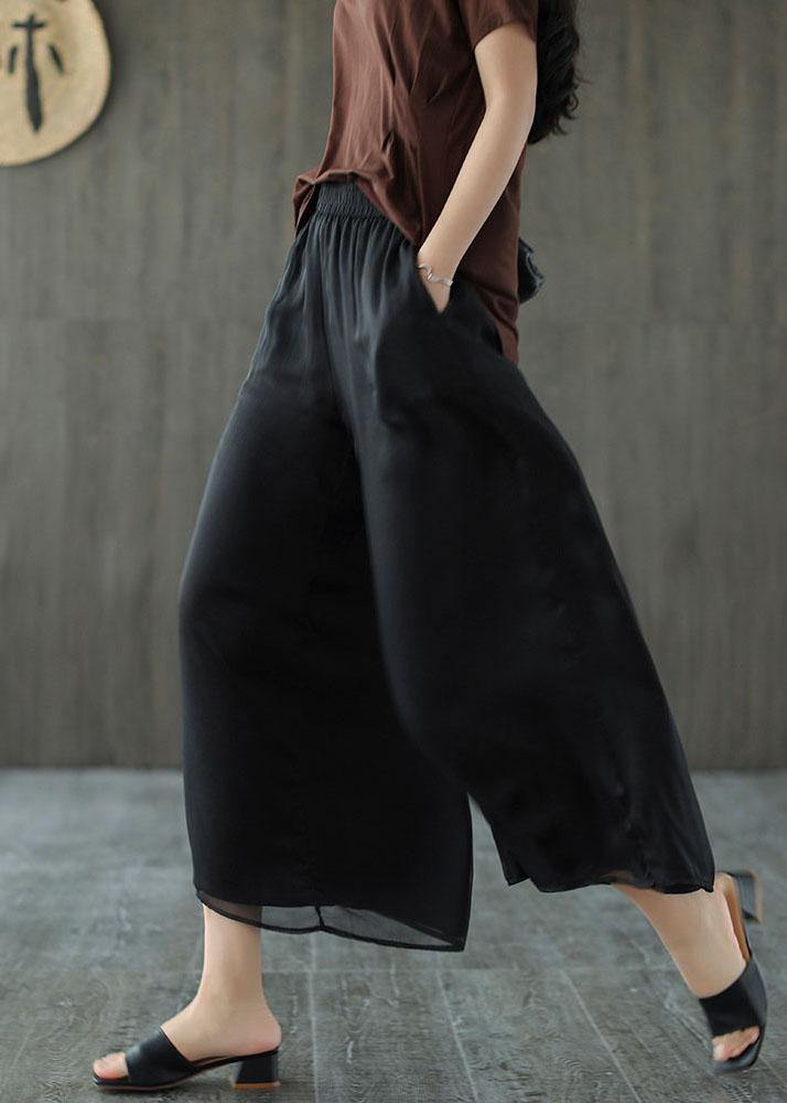 Handmade Purple Elastic Waist Retro Wide Leg Crop Pants