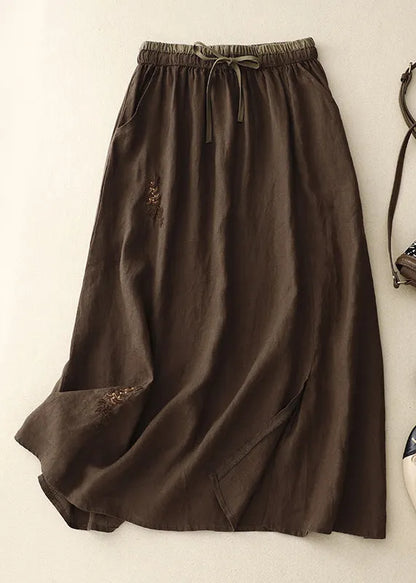 Linen Embroidered Elastic Waist Linen Skirts Summer