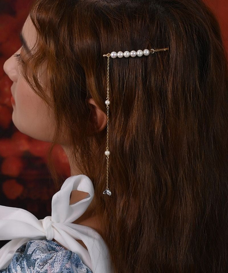 Gold Sterling Silver Overgild Pearl Tassel Hairpin