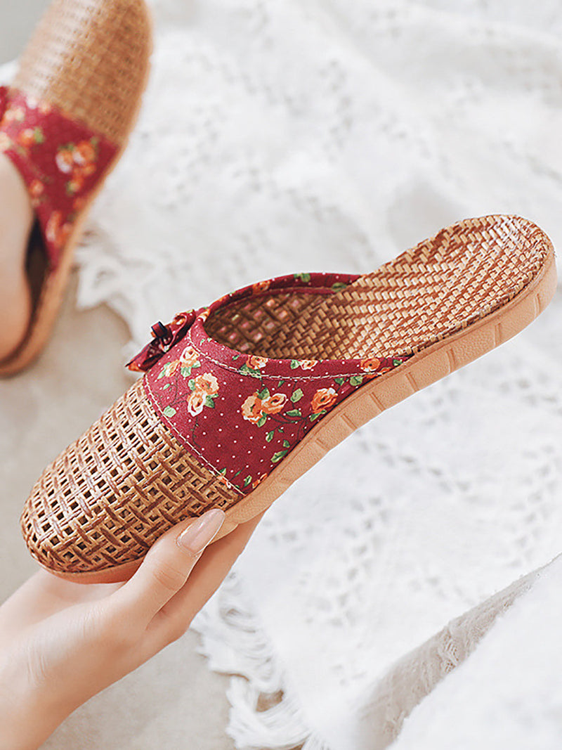 Summer Bamboo Weaving Spliced Slippers