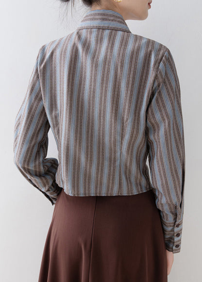 Peter Pan Collar Striped Cotton Shirts Top Spring