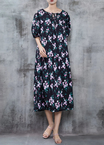 Black Oversized Print Chiffon Holiday Dress Summer