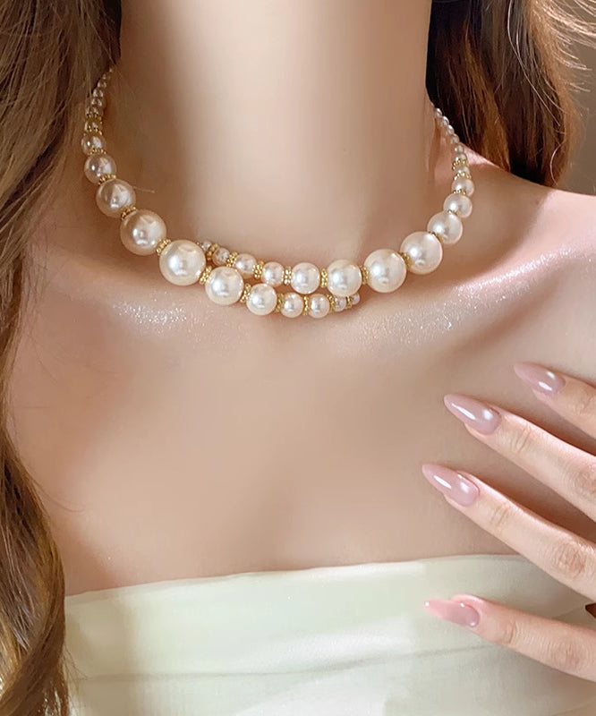 White Alloy Pearl Beading Collar Necklace
