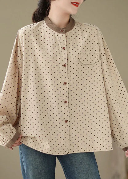 Versatile Green Dot Print Cotton Shirt Fall