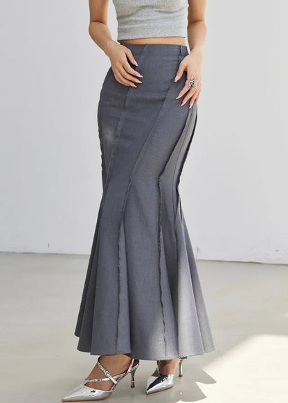 New Grey High Waist Patchwork Spandex Fishtail Skirt Summer