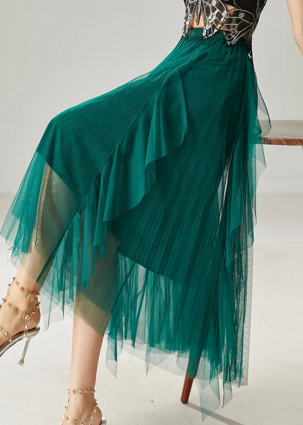 Peacock Green Ruffled Tulle Holiday Skirts Summer