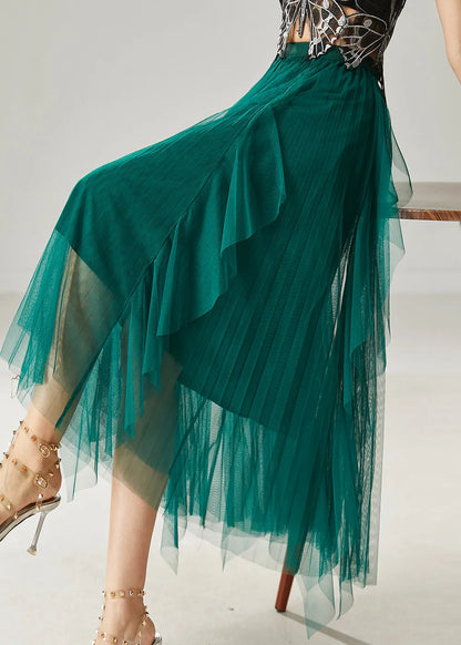 Peacock Green Ruffled Tulle Holiday Skirts Summer
