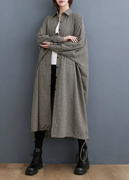 Peter Pan Collar Plaid Cotton Shirts Dress Fall