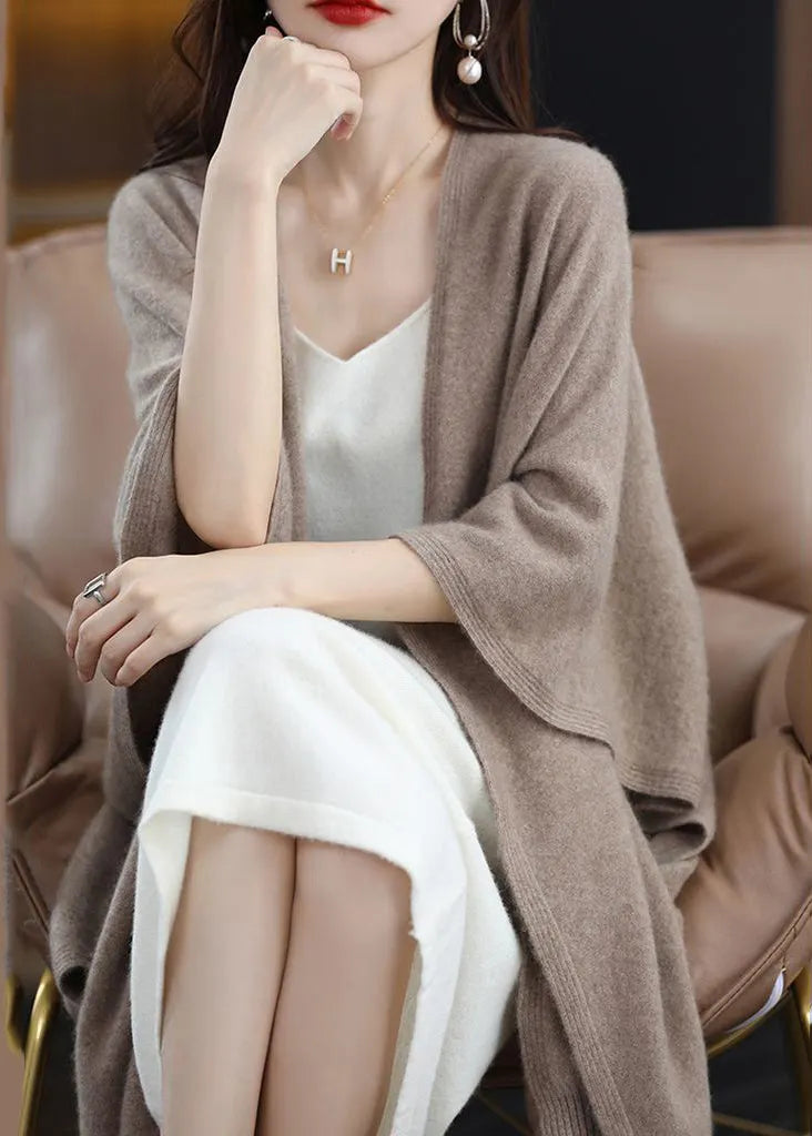 Diy Khaki Oversized Knit Shawl Cardigans Spring