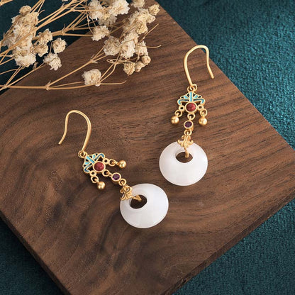 Fengshui White Jade Blessing Drop Earrings