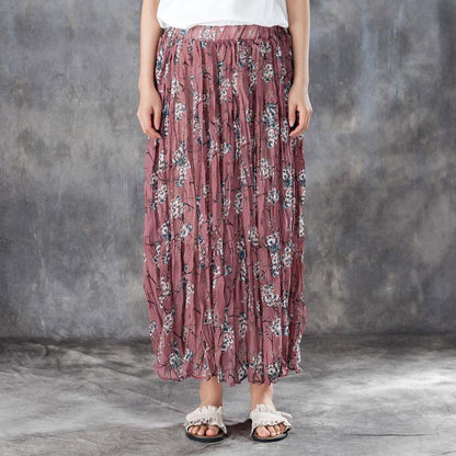 Linen Sundress Elastic Waist Lining Red Pleated Skirts