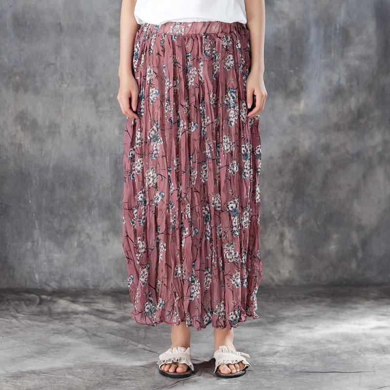 Linen Sundress Elastic Waist Lining Red Pleated Skirts