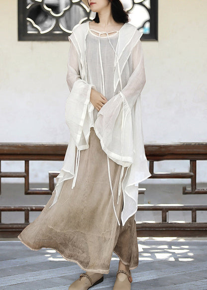 Khaki Asymmetrical Lace Up Cotton Upf 50+ Shirt Flare Sleeve