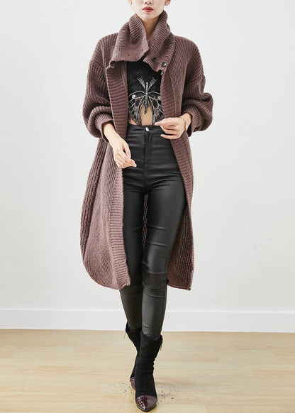 Brown Cozy Knit Cardigans Turtle Neck Button Down Spring