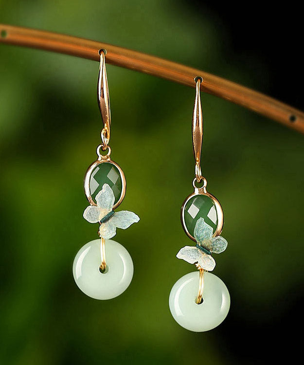 Green Copper Glaze Butterfly Drop Earrings