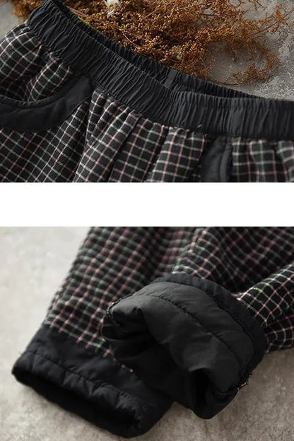 Cotton Linen Plaid Elastic Waist Pants